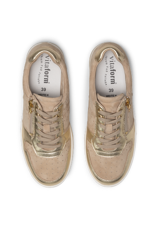 stylischer Sneaker Nubukleder beige/gold