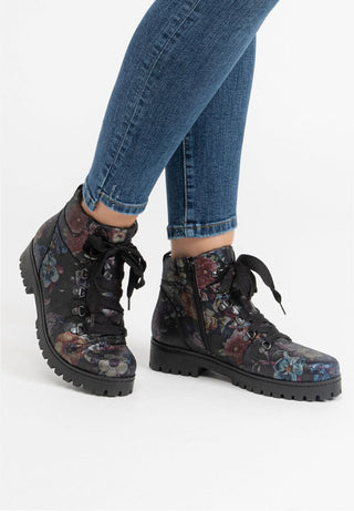 spektakuläre Stiefelette Veloursleder schwarz/floral