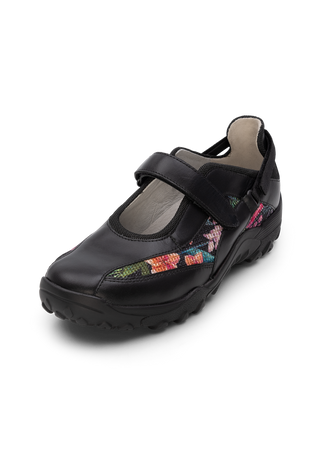 sportlicher Ballerina Softnappaleder schwarz/floral