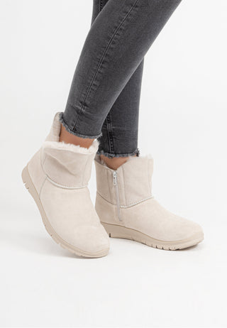 wärmende Stiefelette Veloursleder offwhite