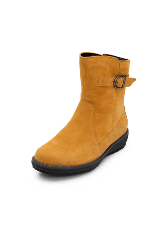 kuschlige Stiefelette Veloursleder curry