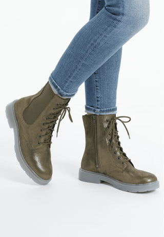 stimmungsvolle Stiefelette Samtziege khaki